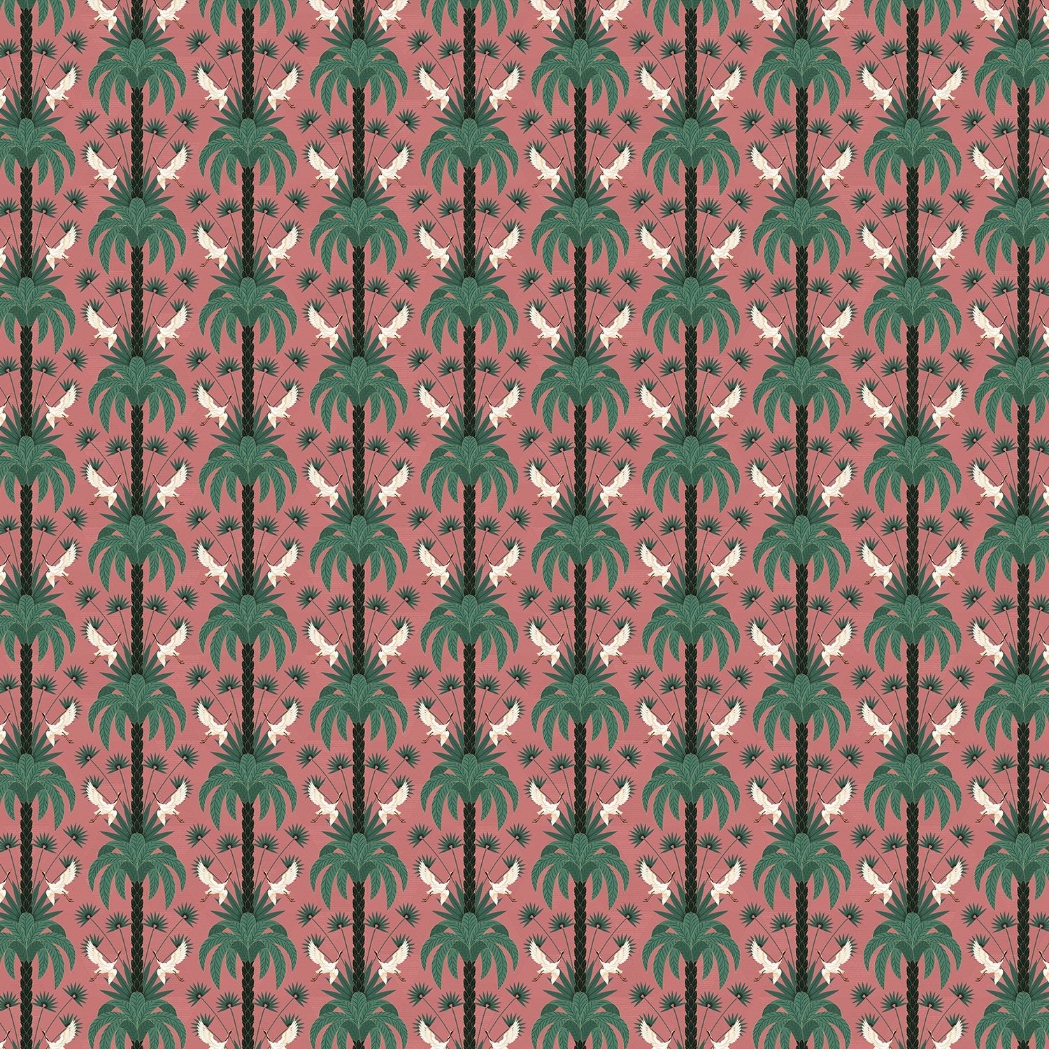 Elegant emerald green damask pattern with white birds and palm fronds in symmetrical arrangement - view 19 - final