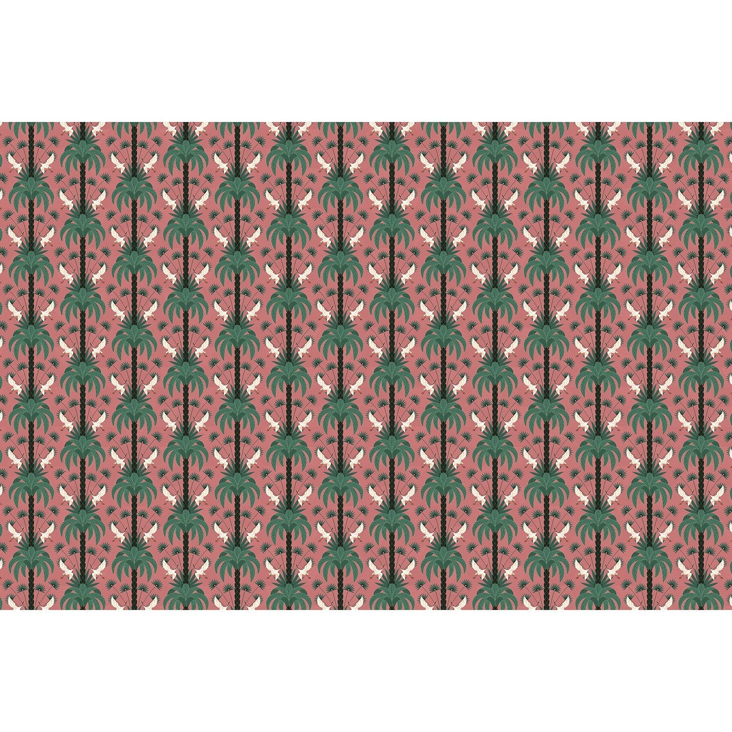 Elegant emerald green damask pattern with white birds and palm fronds in symmetrical arrangement - view 20 - final