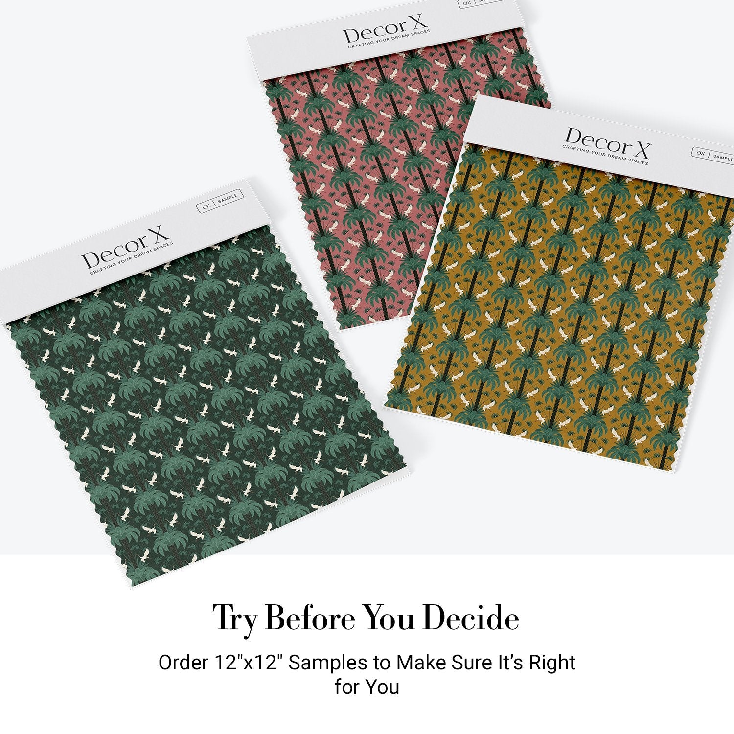 Elegant emerald green damask pattern with white birds and palm fronds in symmetrical arrangement - view 23 - final all-groups samples