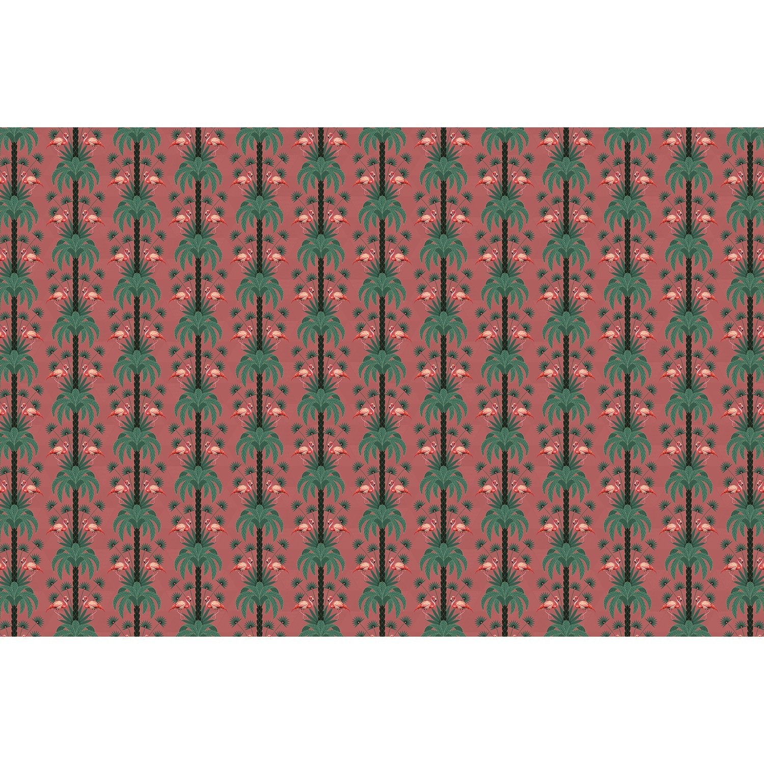 repeat-full-square Repeating palm trees and pink flamingo pairs on dark green tropical botanical background - view 12 - final
