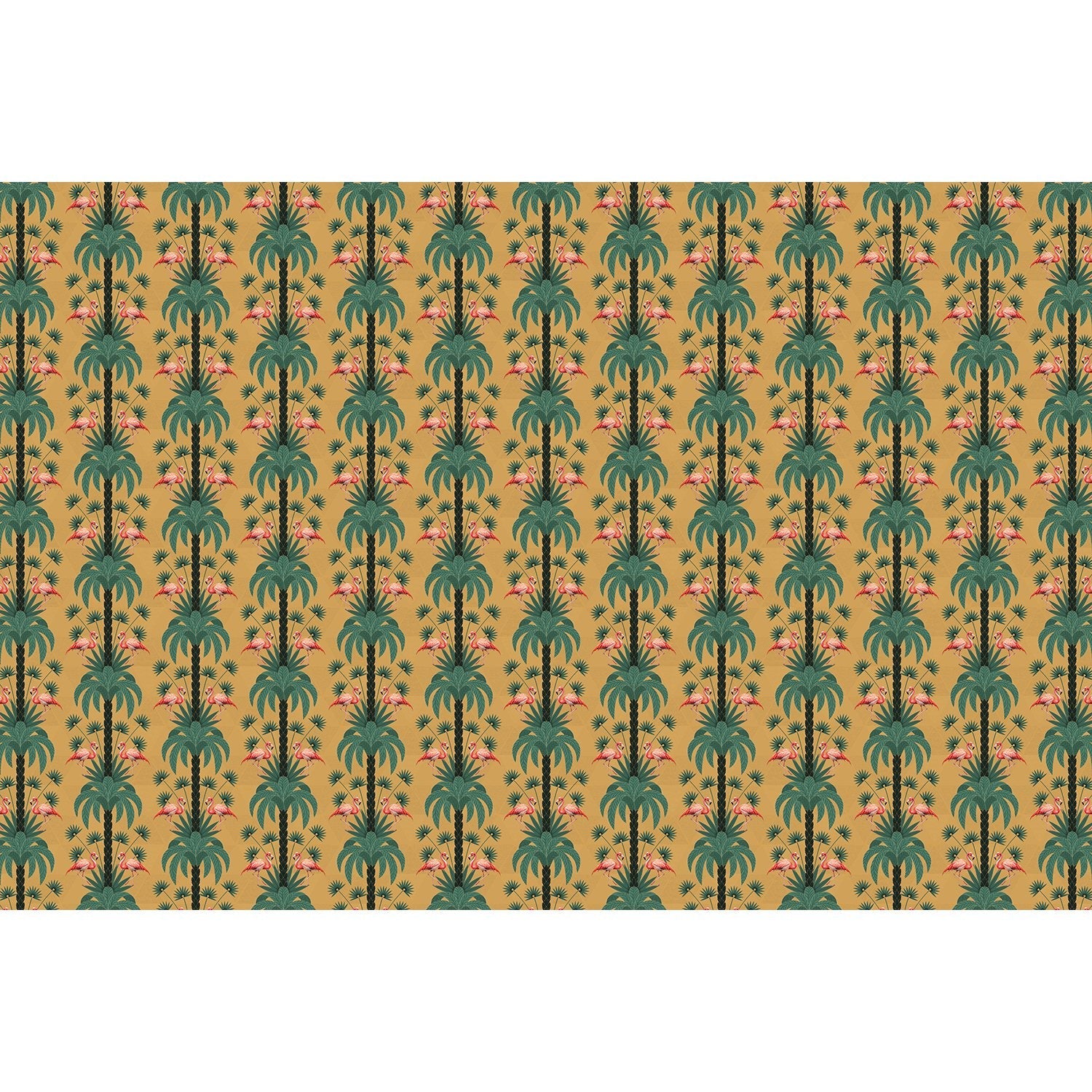 repeat-full-square Repeating palm trees and pink flamingo pairs on dark green tropical botanical background - view 18 - final