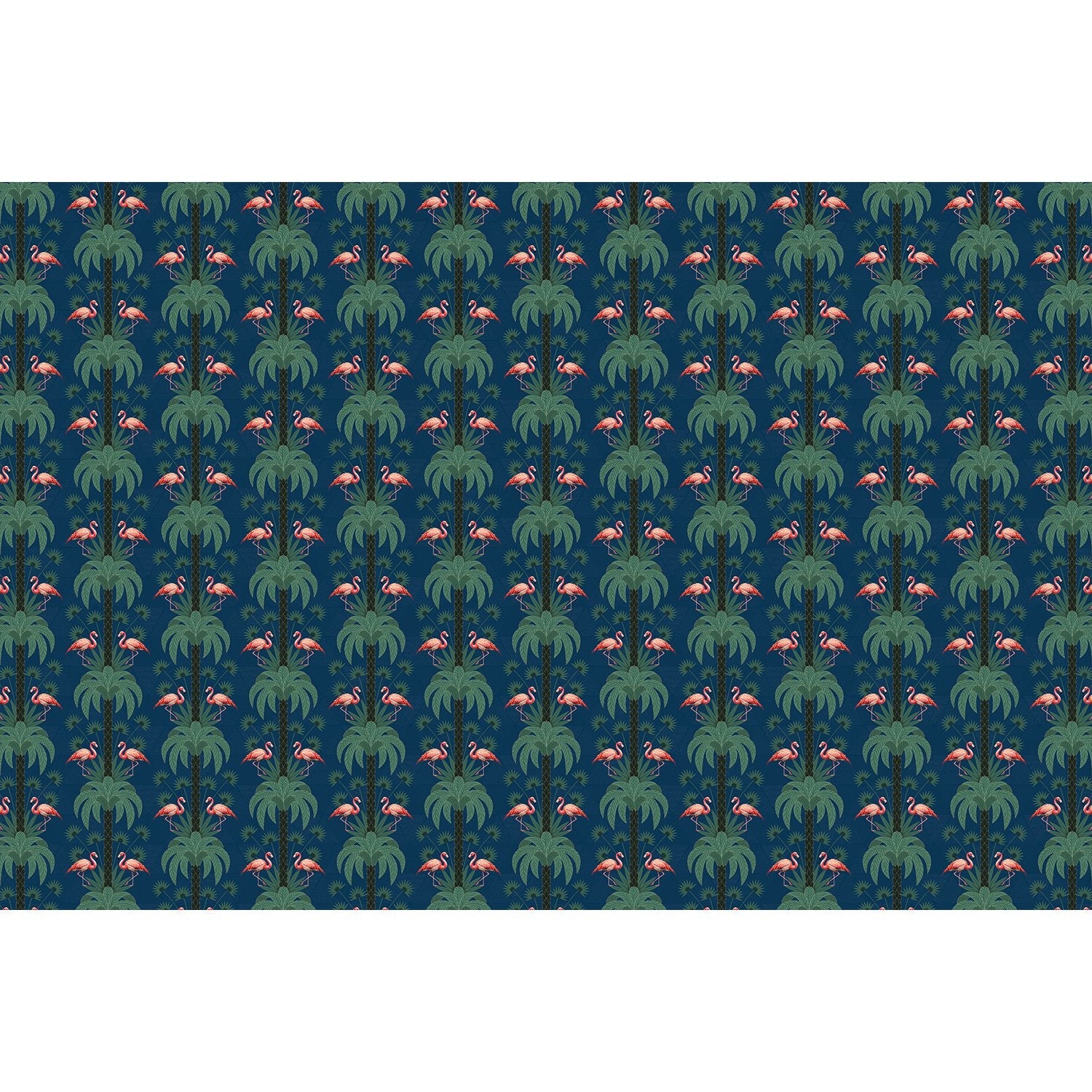repeat-full-square Repeating palm trees and pink flamingo pairs on dark green tropical botanical background - view 25 - final