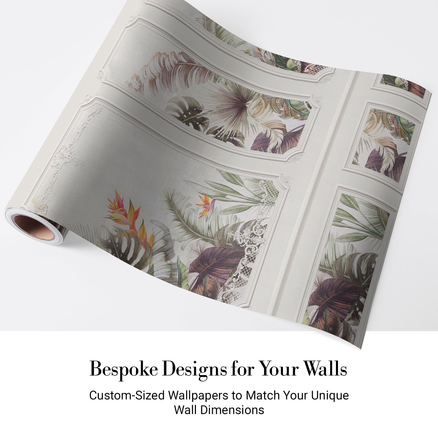 Elegant wall panels featuring tropical birds, monstera leaves and birds of paradise flowers - view 4 - final