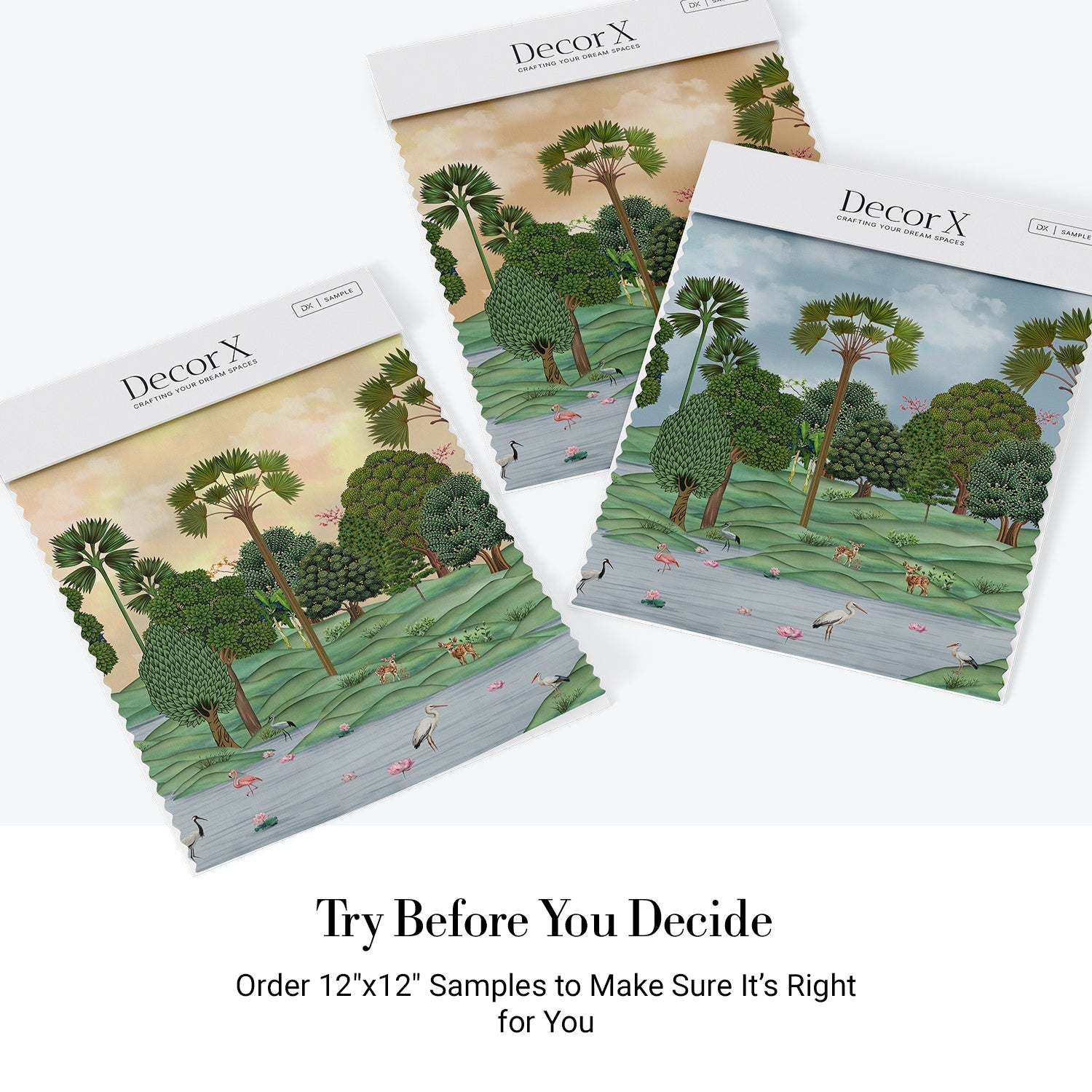 Lush tropical landscape with palm trees, rolling hills and flamingos in dreamy pastel setting - view 15 - final all-groups samples