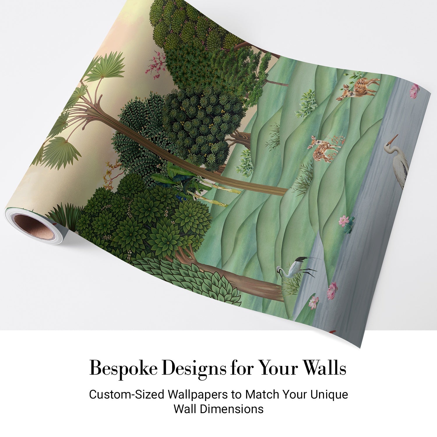 Lush tropical landscape with palm trees, rolling hills and flamingos in dreamy pastel setting - view 4 - final