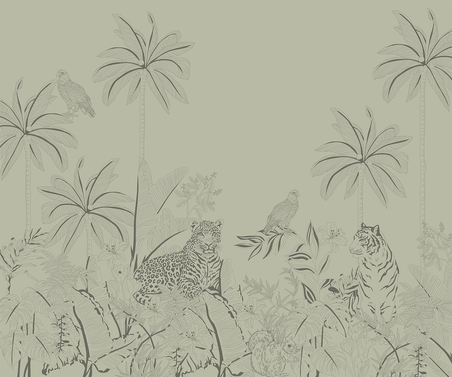 "Majestic wildlife jungle safari in lea - tropical wallpaper mural-inequal final"