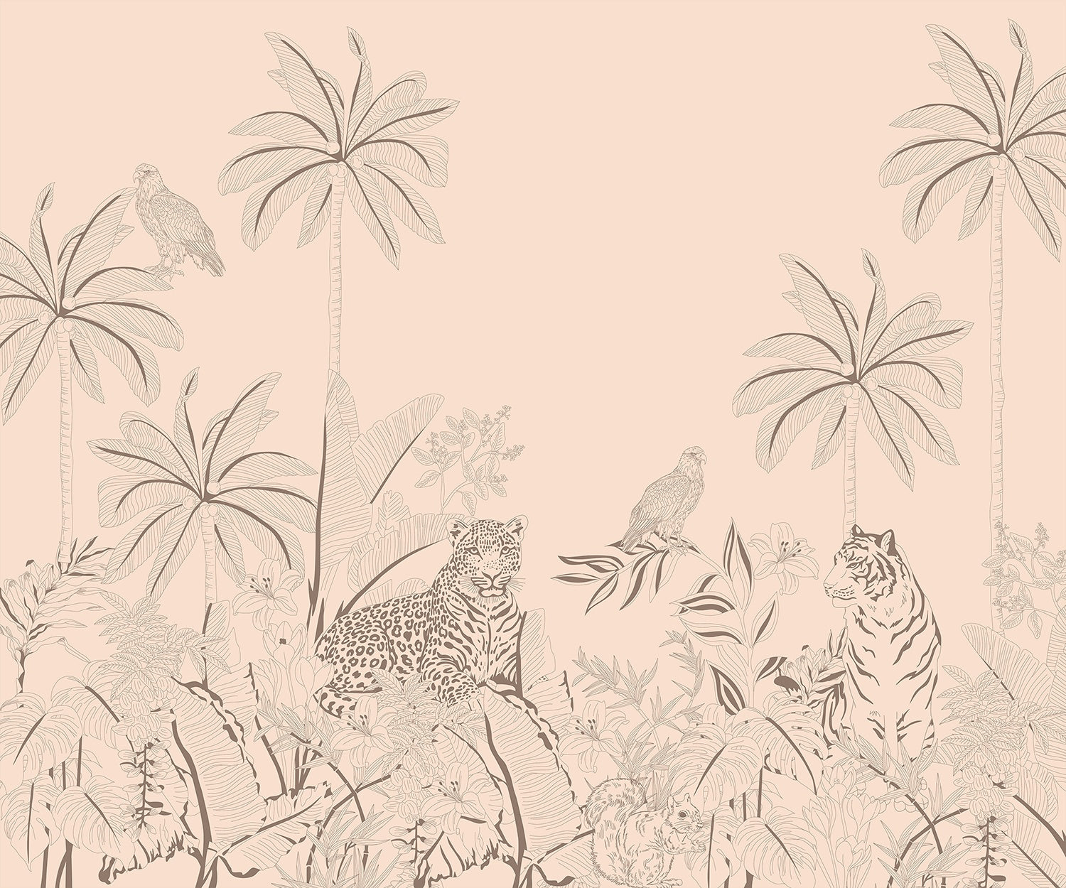 "Majestic wildlife jungle safari in lea - tropical wallpaper mural-inequal final"