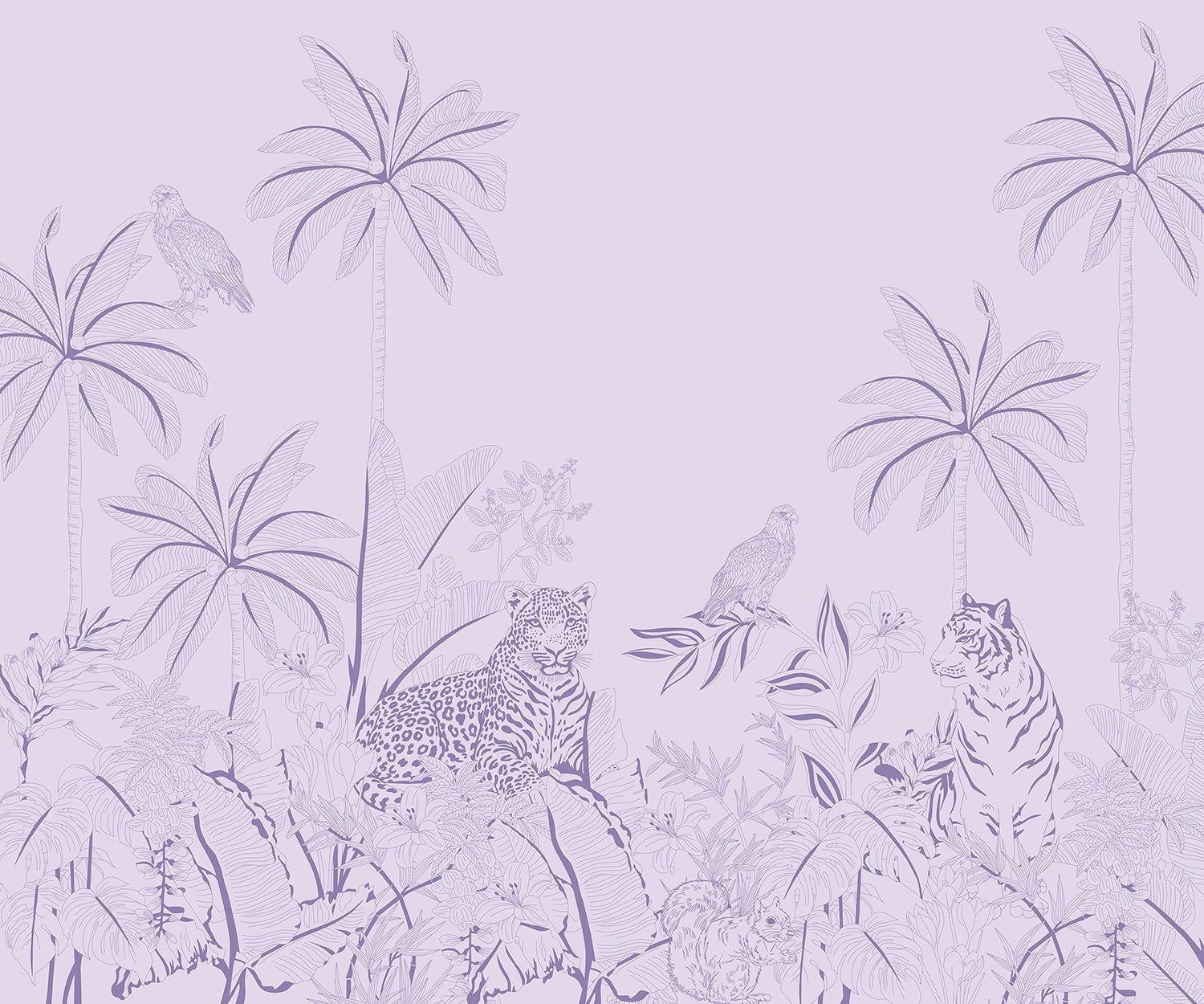 "Majestic wildlife jungle safari in lea - tropical wallpaper mural-inequal final"