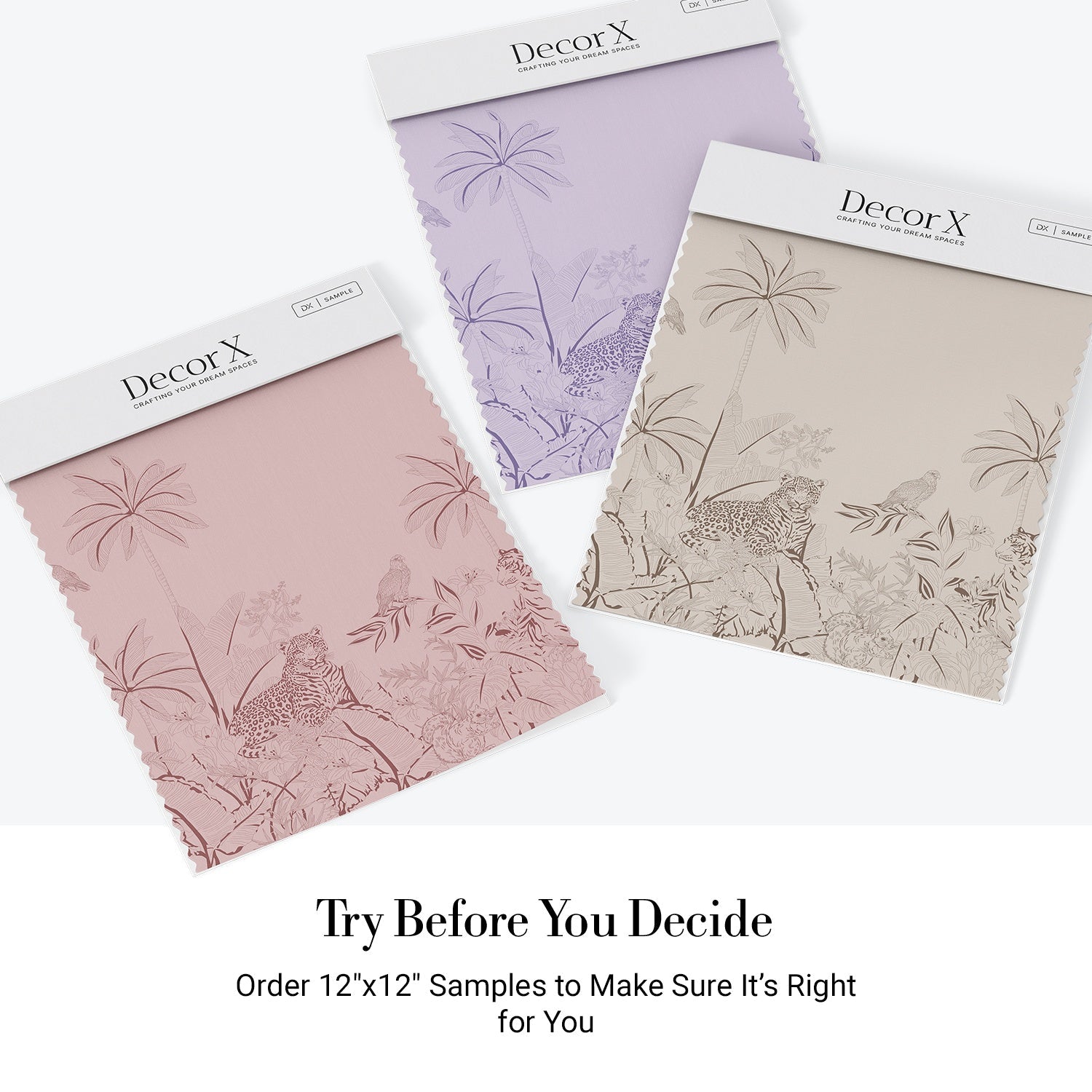 Pink tonal jungle mural with tigers, leopards and palm trees in delicate illustration style - view 23 - final all-groups samples
