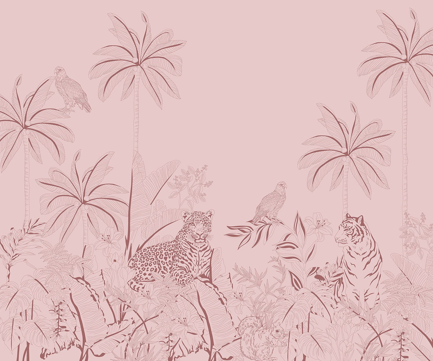 "Majestic wildlife jungle safari in lea - tropical wallpaper mural-inequal final"
