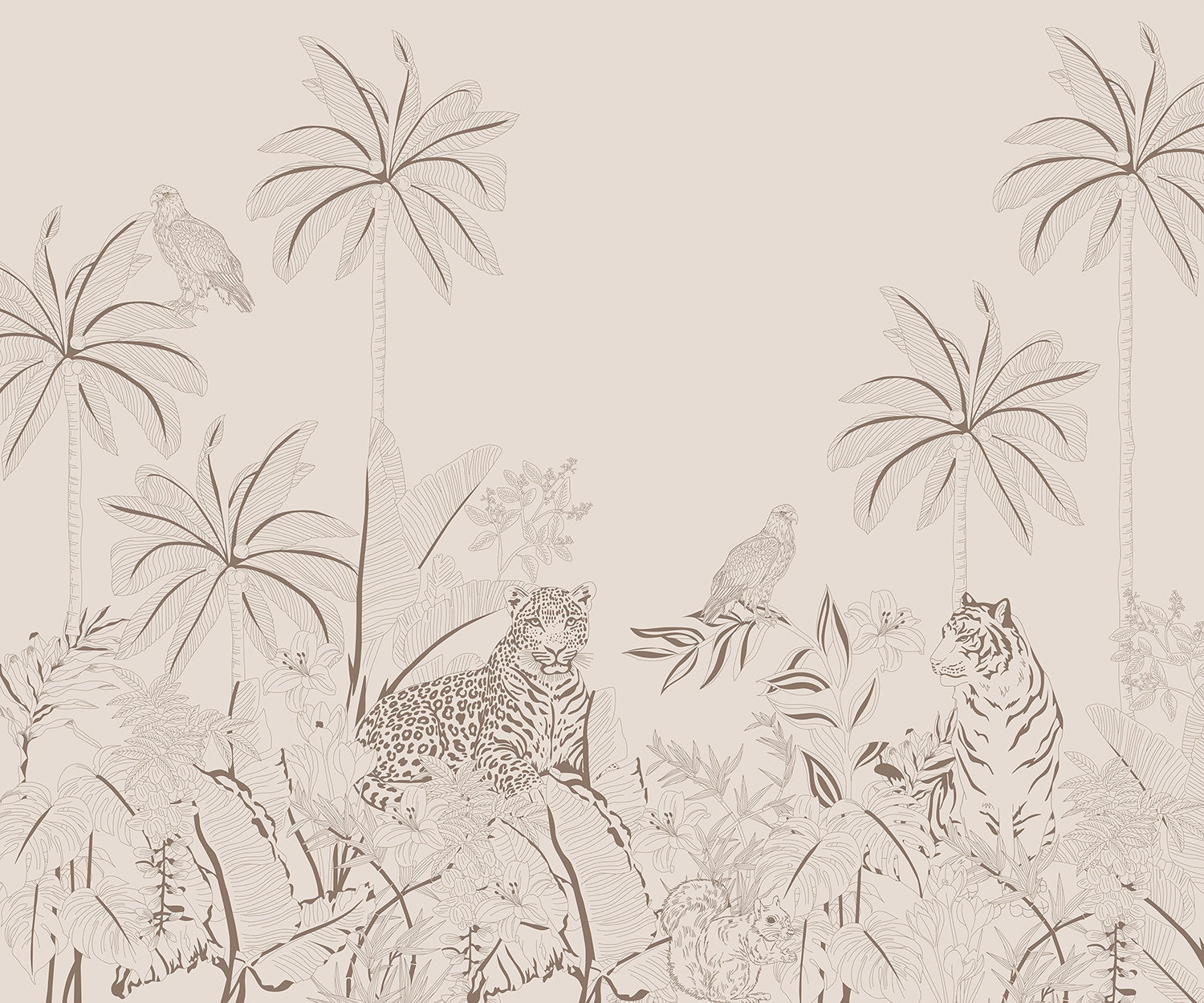 "Majestic wildlife jungle safari in lea - tropical wallpaper mural-inequal final"