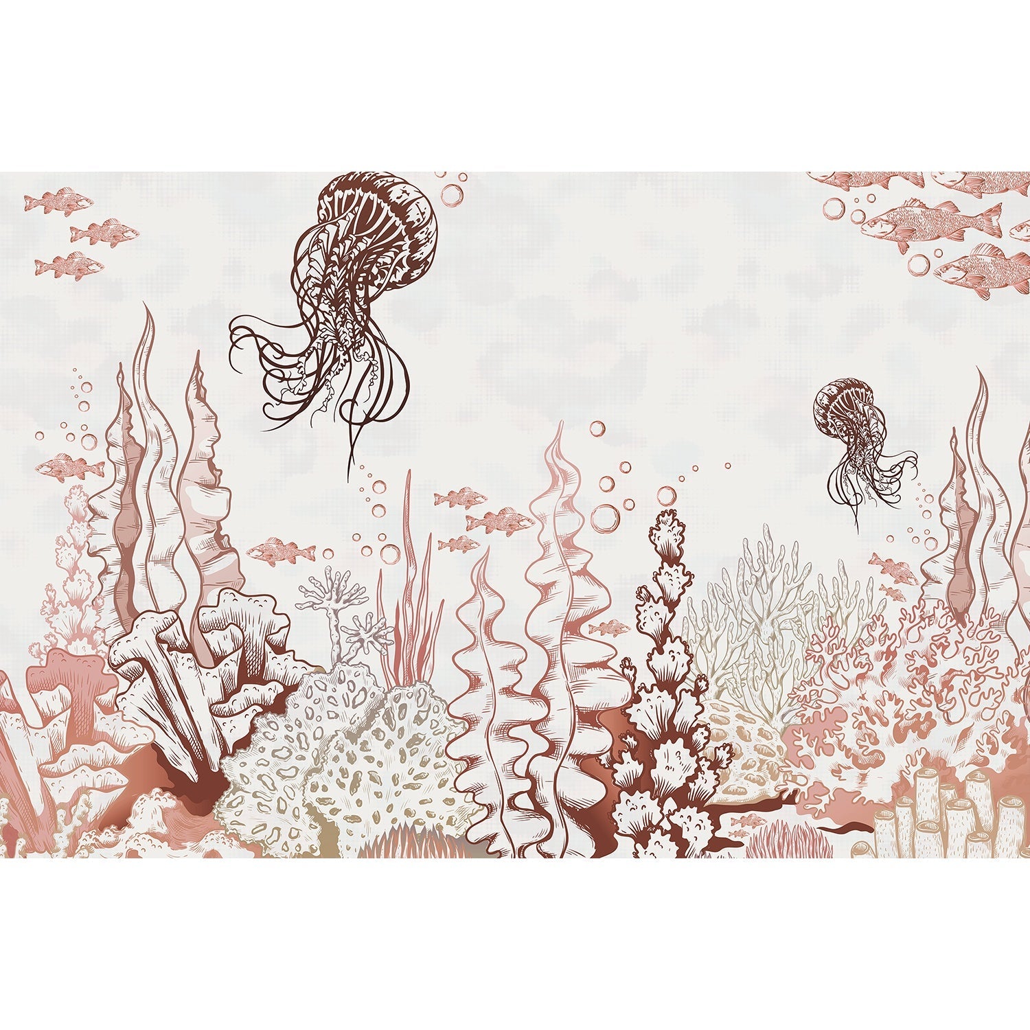 "Jellyfish coral reef underwater scene in lea - "marine and ocean" wallpaper mural-equal final"