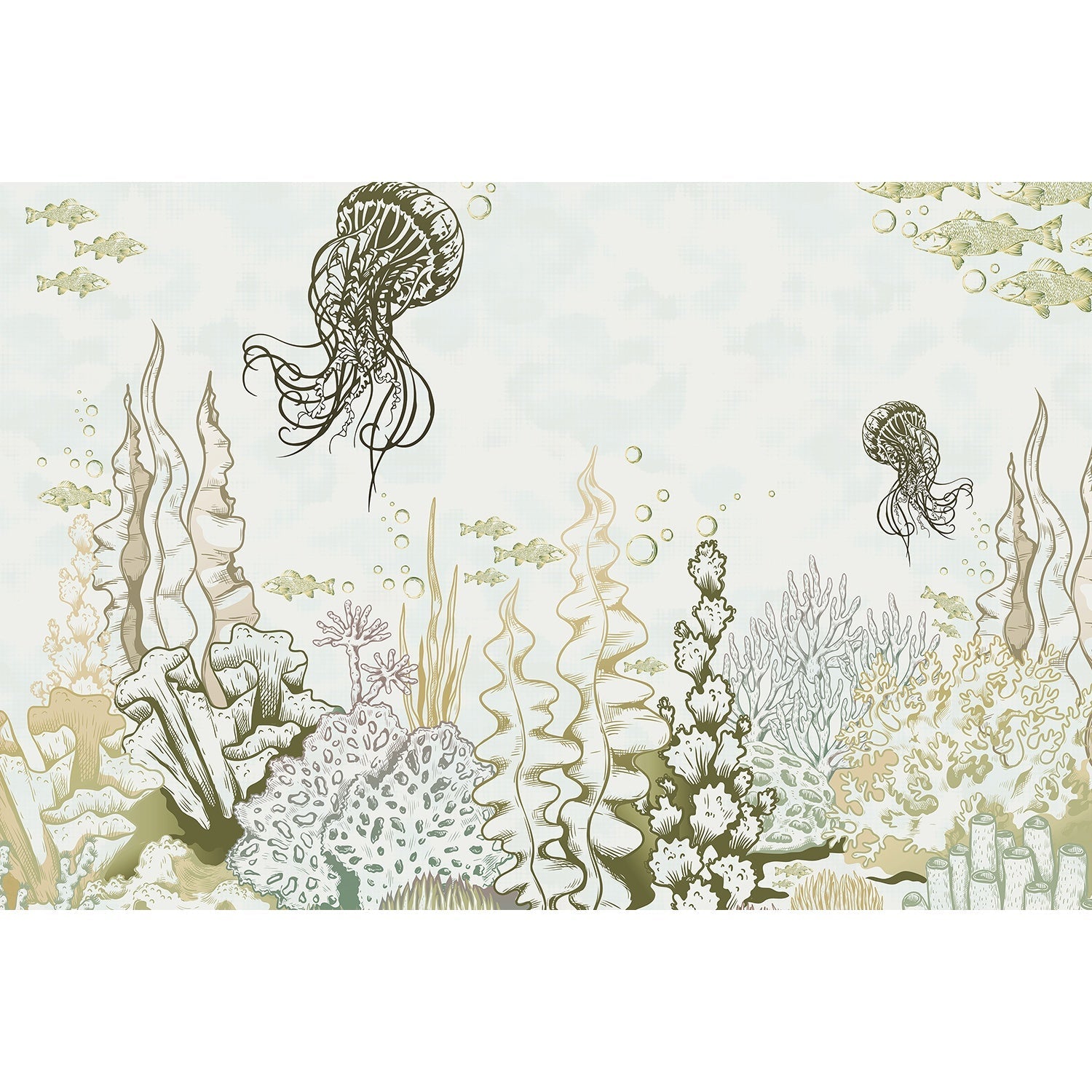 "Jellyfish coral reef underwater scene in lea - "marine and ocean" wallpaper mural-equal final"