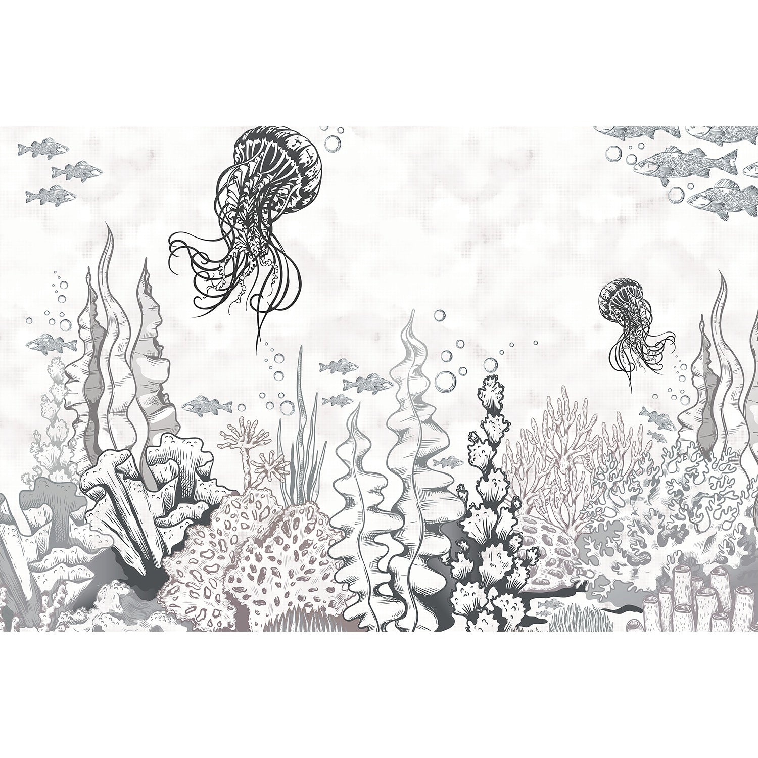 "Jellyfish coral reef underwater scene in lea - "marine and ocean" wallpaper mural-equal final"