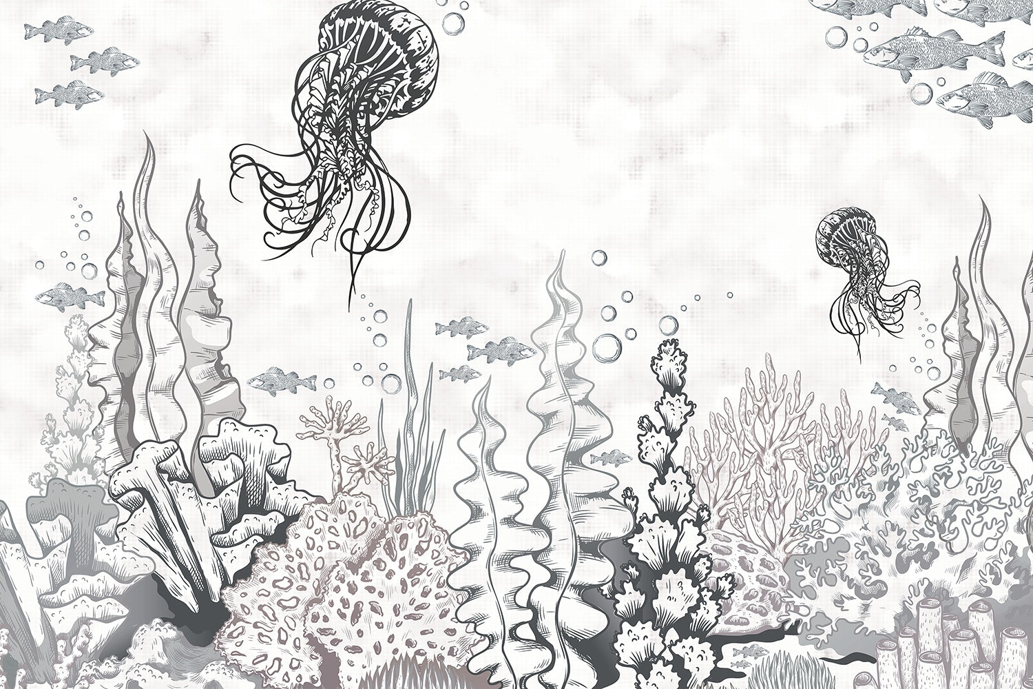 "Jellyfish coral reef underwater scene in lea - "marine and ocean" wallpaper mural-inequal final"