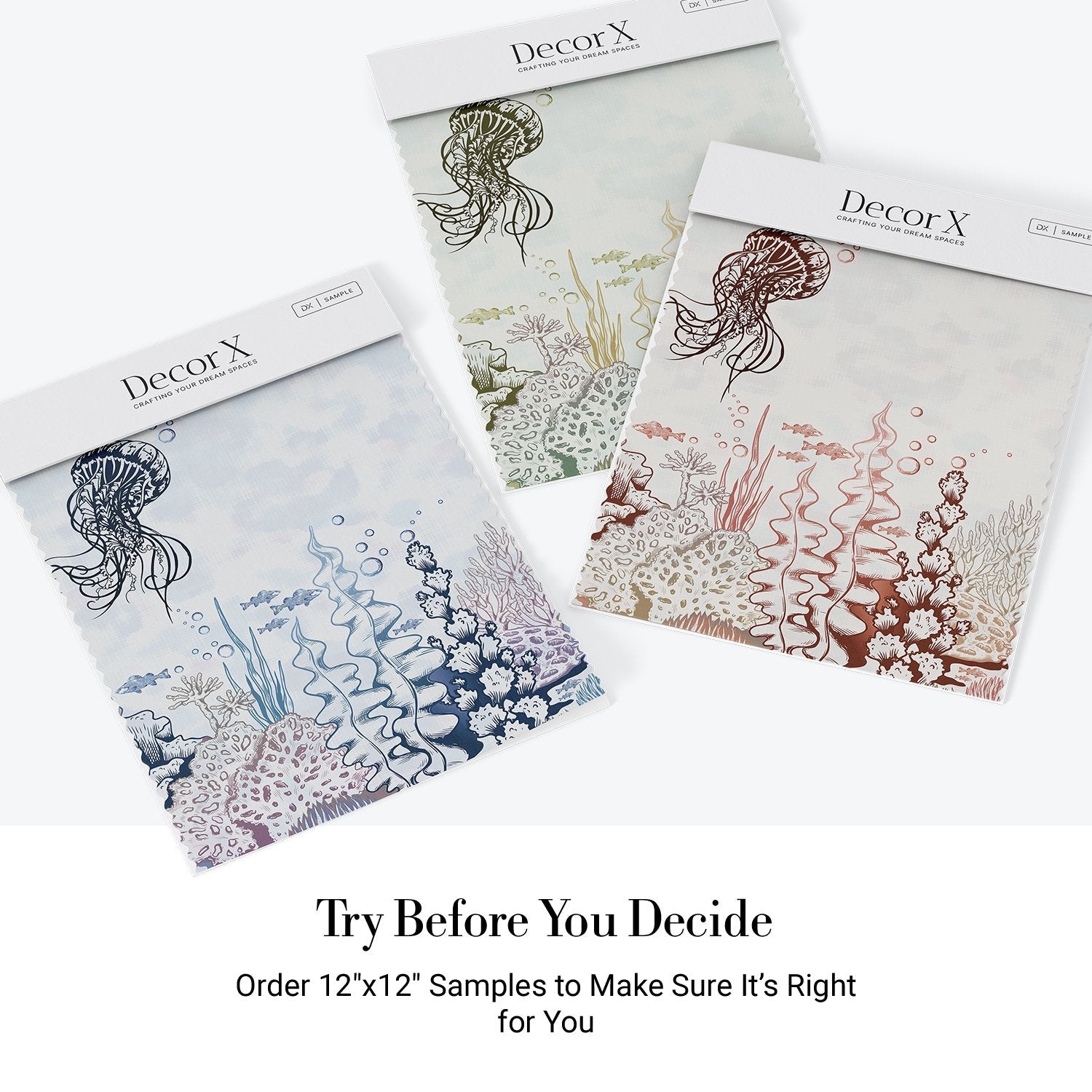 Delicate blue underwater mural with floating jellyfish and coral reef marine life elements - view 19 - final all-groups samples