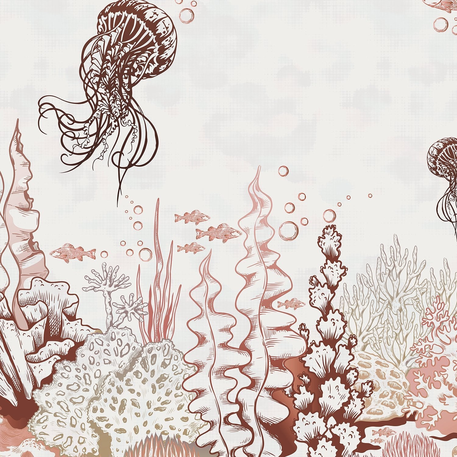 Delicate blue underwater mural with floating jellyfish and coral reef marine life elements - view 8 - final