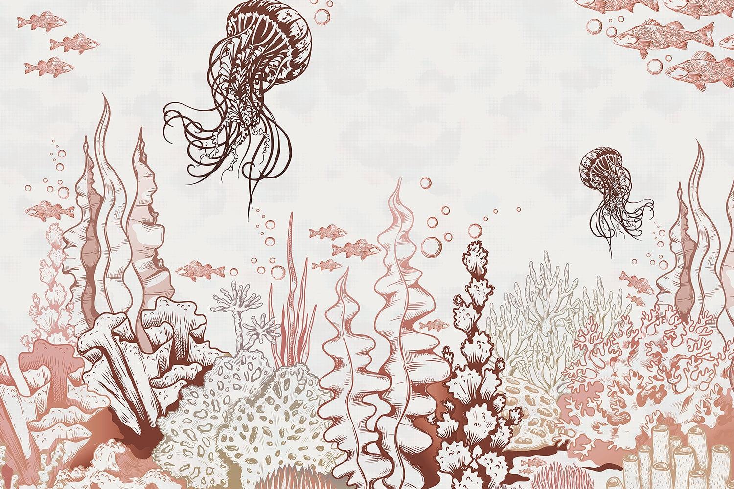"Jellyfish coral reef underwater scene in lea - "marine and ocean" wallpaper mural-inequal final"