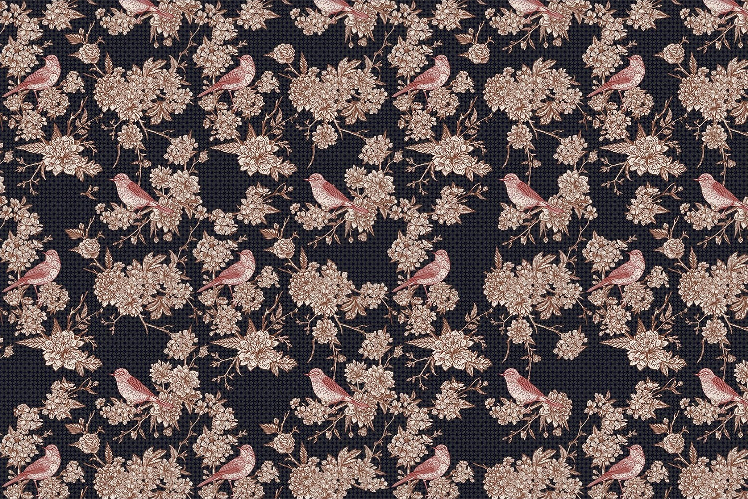 Detailed floral and bird design in lea - "retro and vintage" wallpaper mural-inequal final
