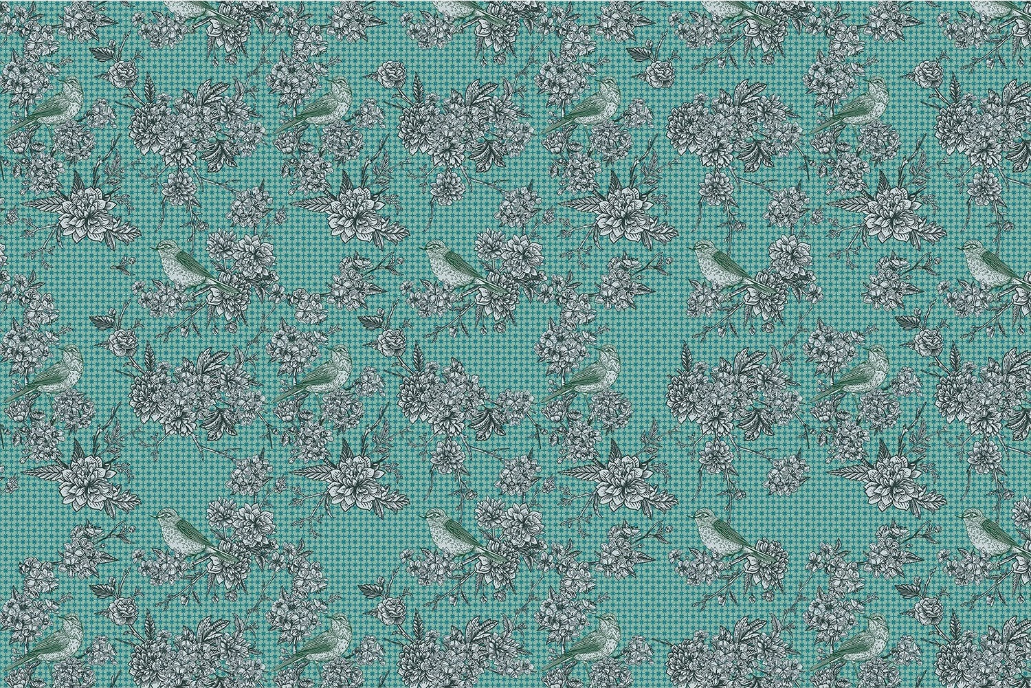 Detailed floral and bird design in lea - "retro and vintage" wallpaper mural-inequal final
