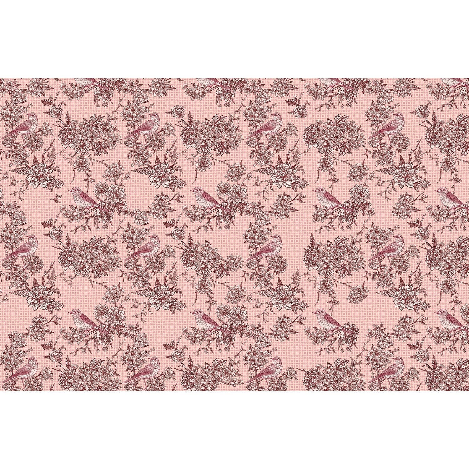 Vibrant floral escape with birds in lea - "retro and vintage" wallpaper mural-equal final