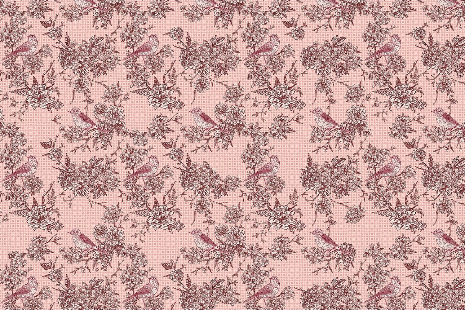 Detailed floral and bird design in lea - "retro and vintage" wallpaper mural-inequal final