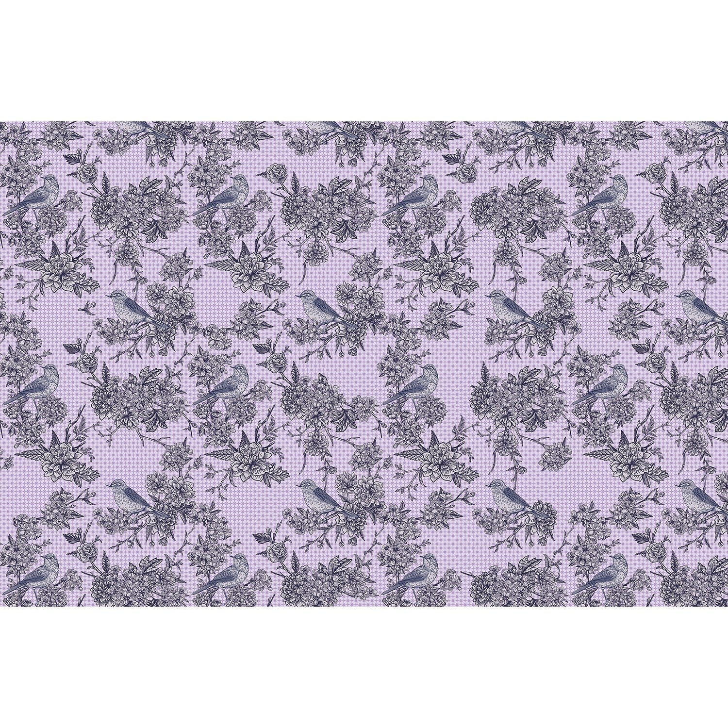 Vibrant floral escape with birds in lea - "retro and vintage" wallpaper mural-equal final