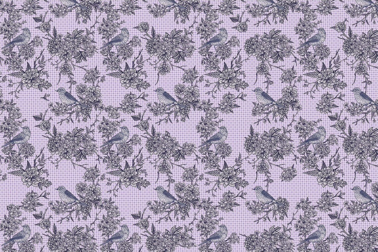 Detailed floral and bird design in lea - "retro and vintage" wallpaper mural-inequal final