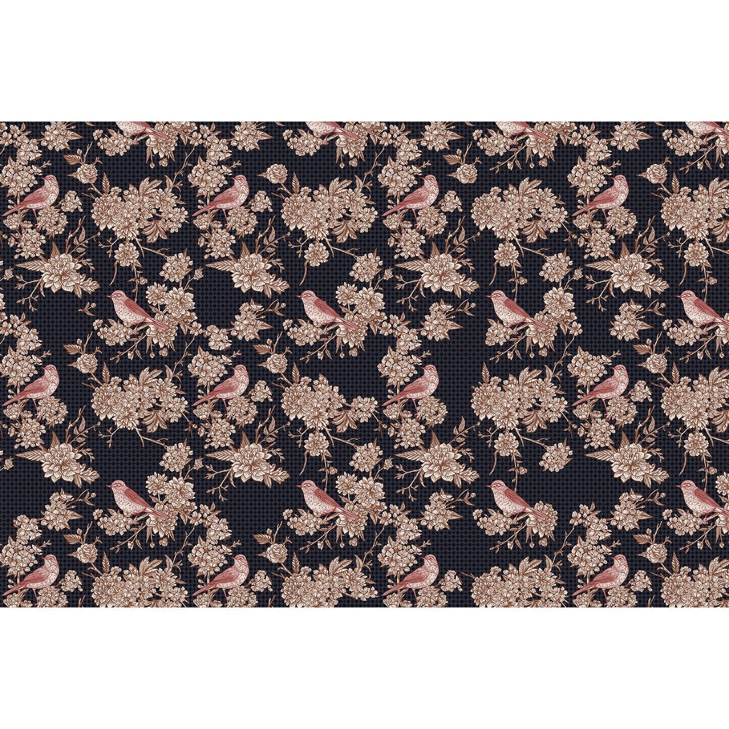 Vibrant floral escape with birds in lea - "retro and vintage" wallpaper mural-equal final