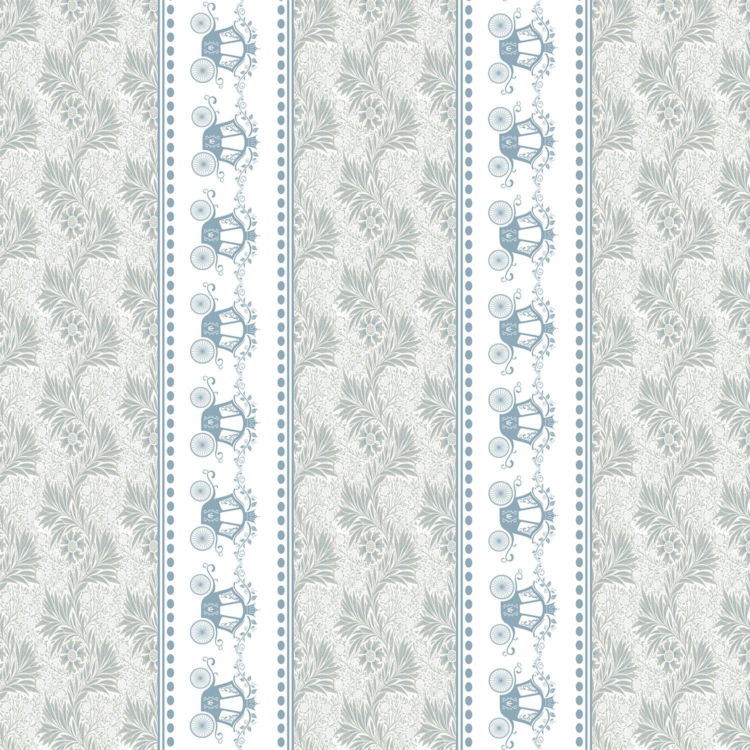 Vertical striped design with ornate carriages and delicate gray floral motifs in European style - view 2 - final