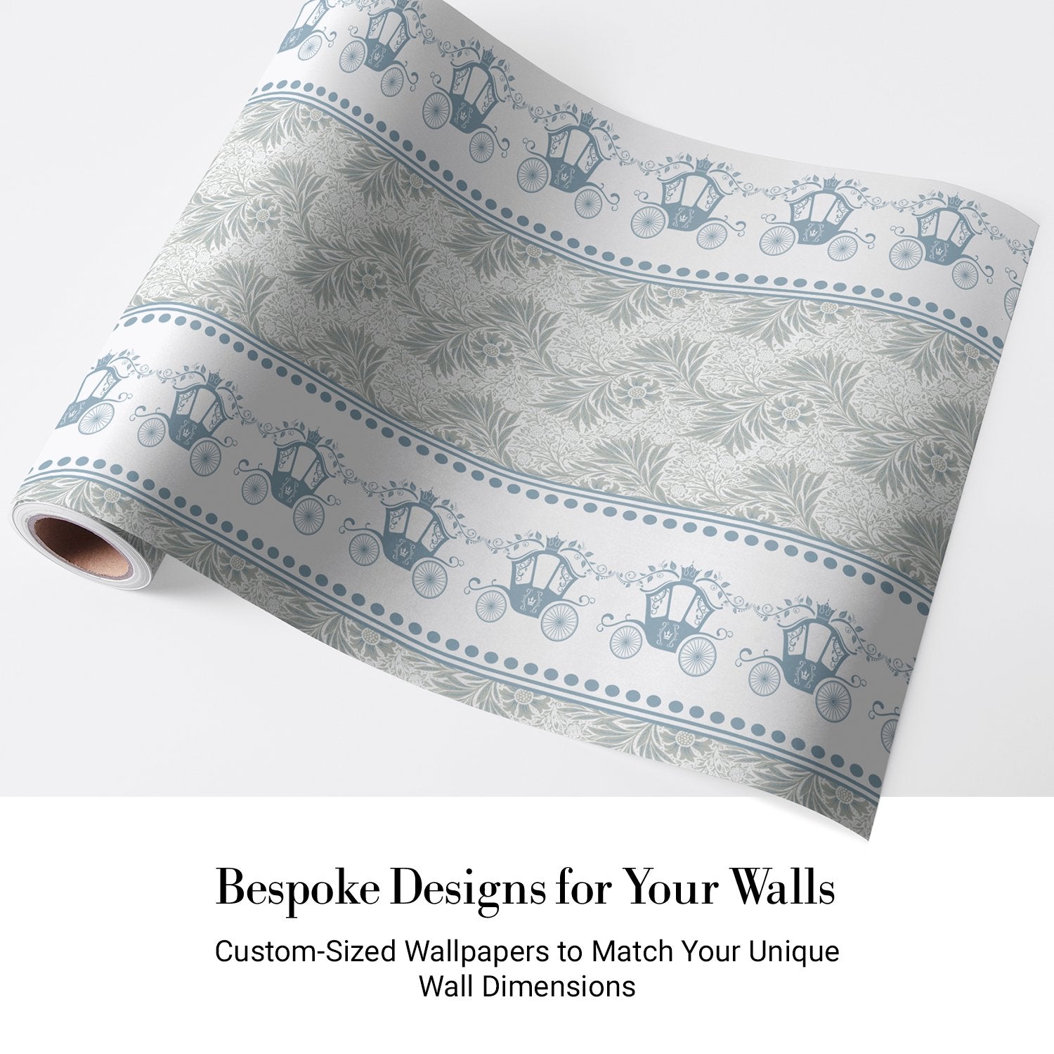 Vertical striped design with ornate carriages and delicate gray floral motifs in European style - view 4 - final