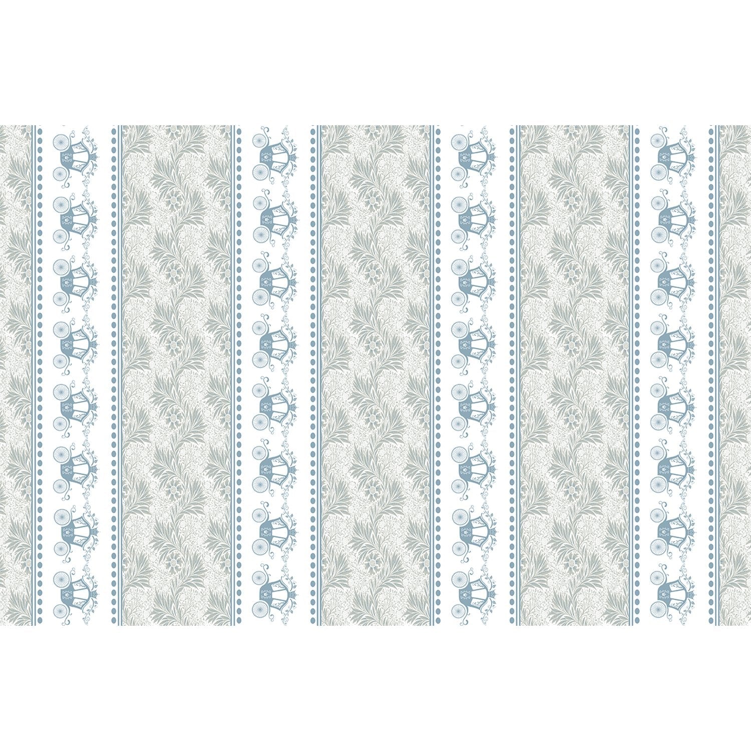Vertical striped design with ornate carriages and delicate gray floral motifs in European style - view 5 - repeat-full-square - final