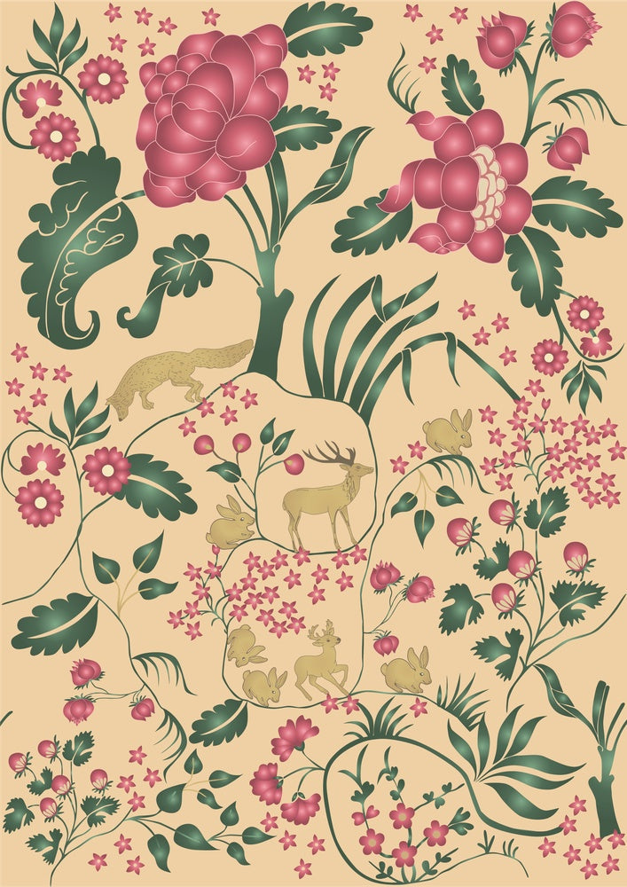 Delicate coral and beige floral pattern with climbing vines and whimsical botanical motifs - view 15 - repeat-small - final
