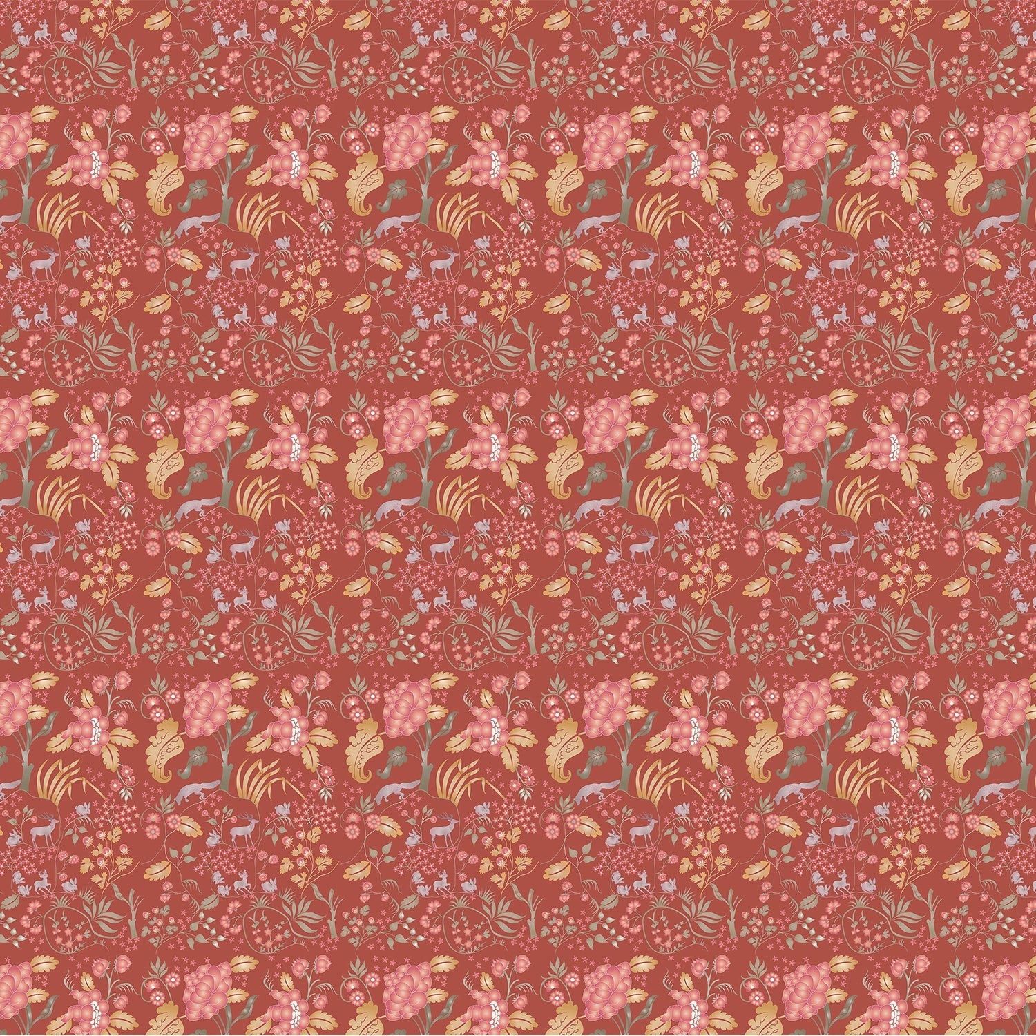 Delicate coral and beige floral pattern with climbing vines and whimsical botanical motifs - view 17 - final