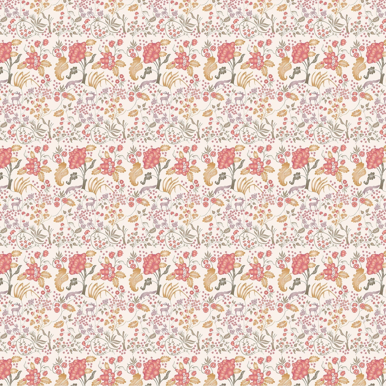 Delicate coral and beige floral pattern with climbing vines and whimsical botanical motifs - view 2 - final