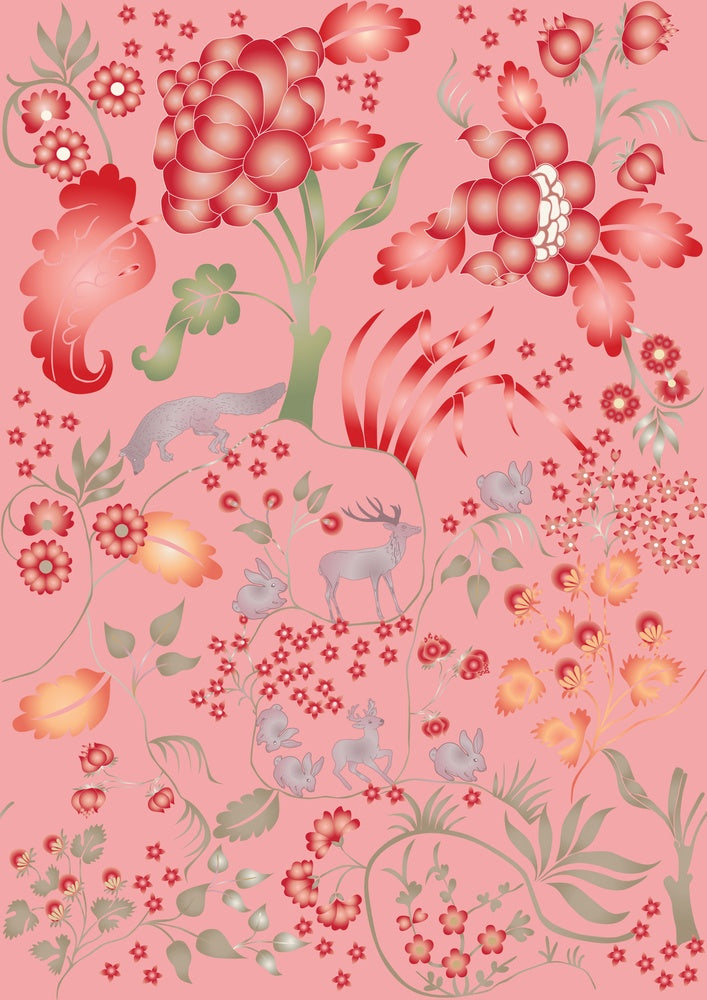Delicate coral and beige floral pattern with climbing vines and whimsical botanical motifs - view 20 - repeat-small - final