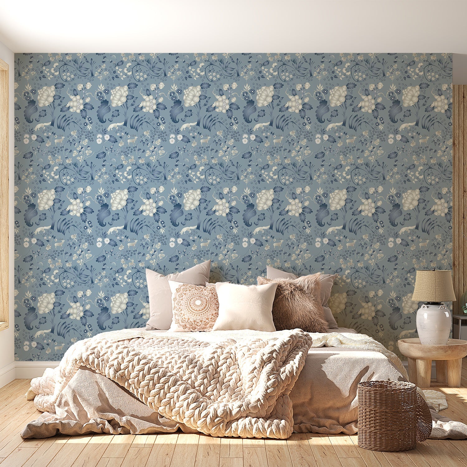 Delicate coral and beige floral pattern with climbing vines and whimsical botanical motifs - view 21 - final