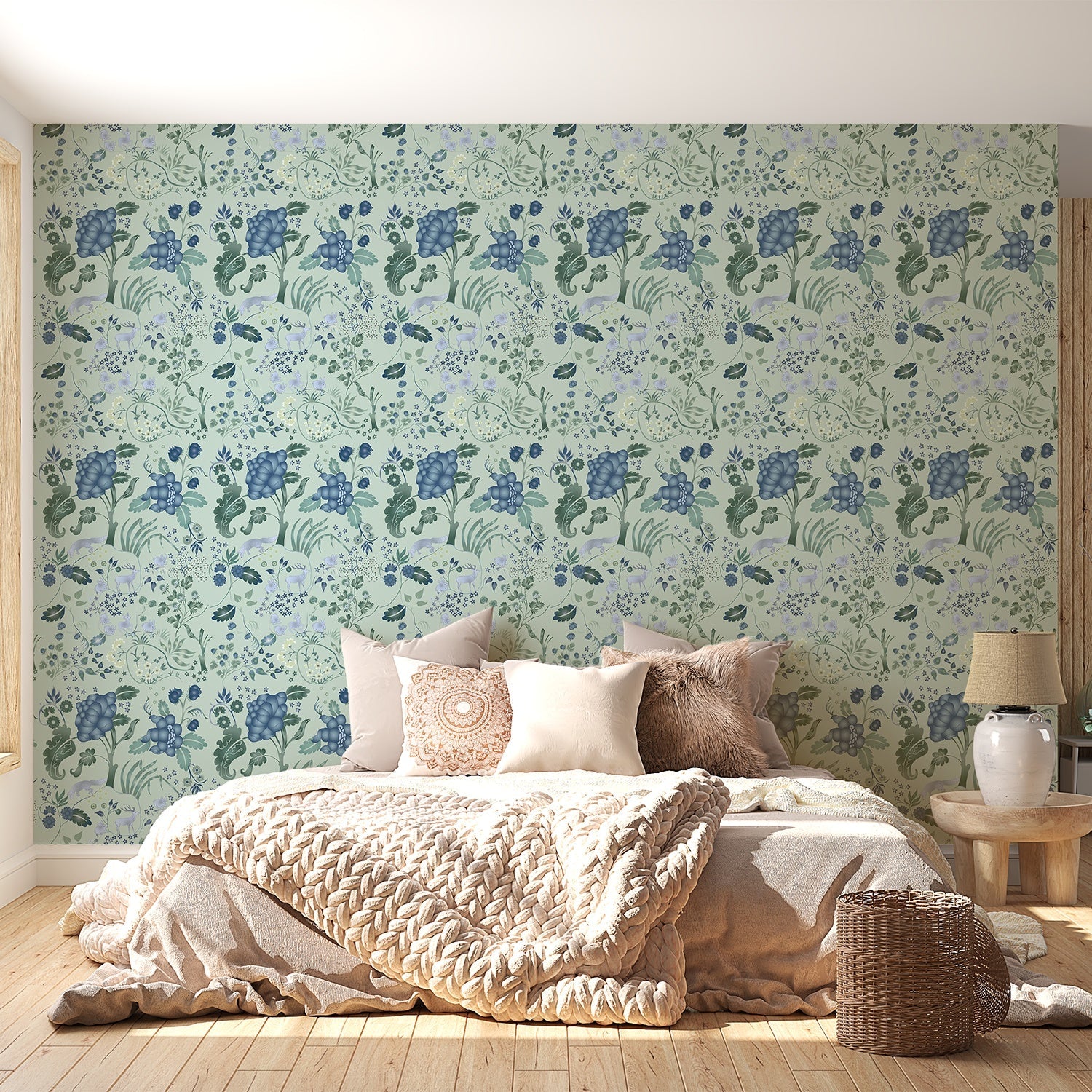 Delicate coral and beige floral pattern with climbing vines and whimsical botanical motifs - view 26 - final