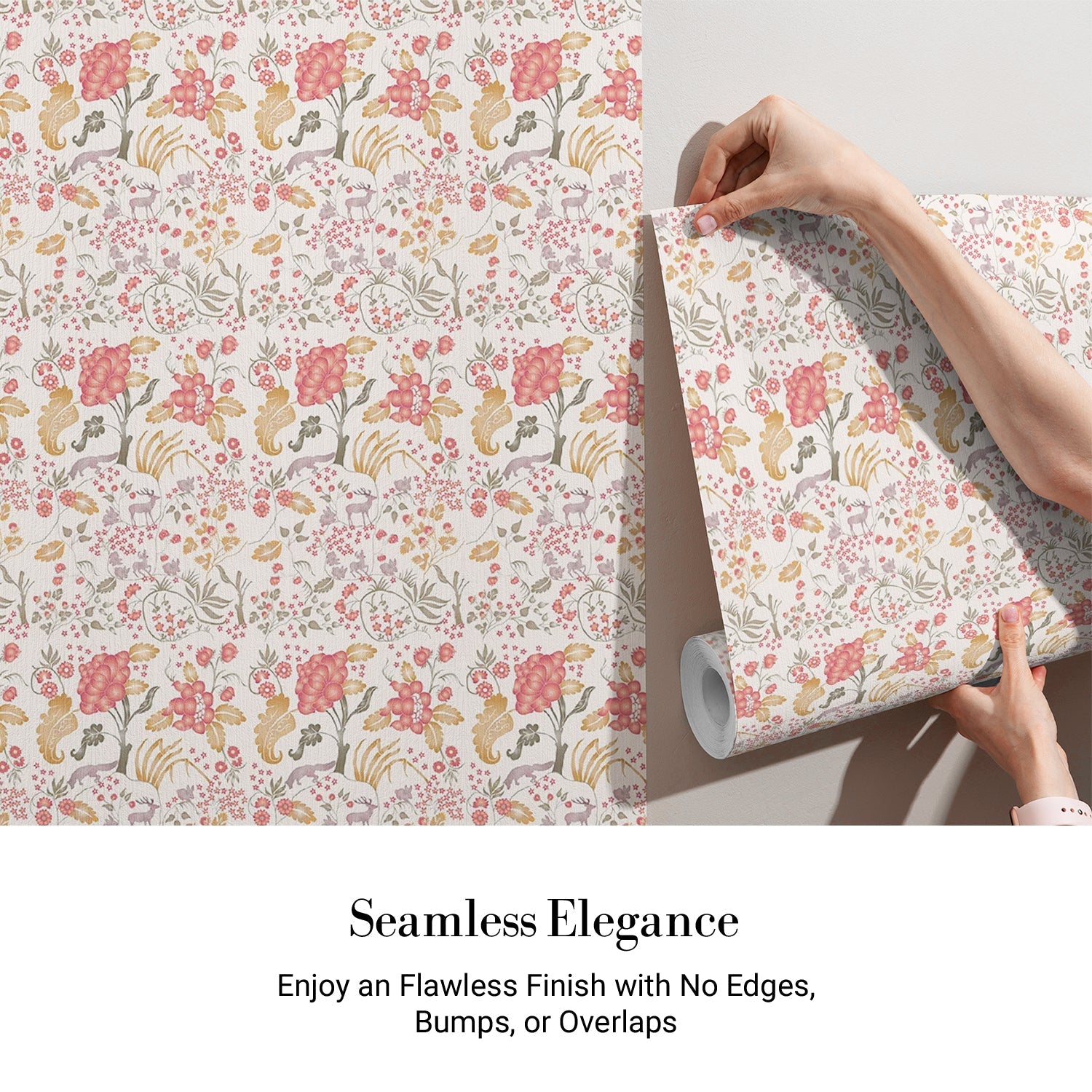 Delicate coral and beige floral pattern with climbing vines and whimsical botanical motifs - view 3 - final
