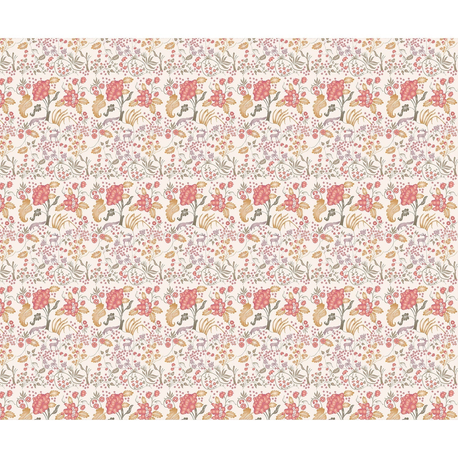 Delicate coral and beige floral pattern with climbing vines and whimsical botanical motifs - view 5 - repeat-full-square - final