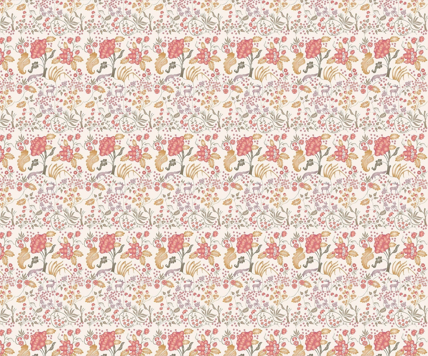 repeat-full-square Delicate coral and beige floral pattern with climbing vines and whimsical botanical motifs - view 6 - final