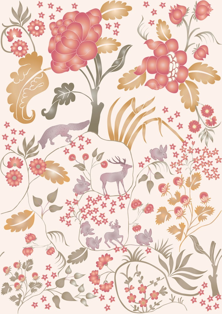 Delicate coral and beige floral pattern with climbing vines and whimsical botanical motifs - view 8 - repeat-small - final