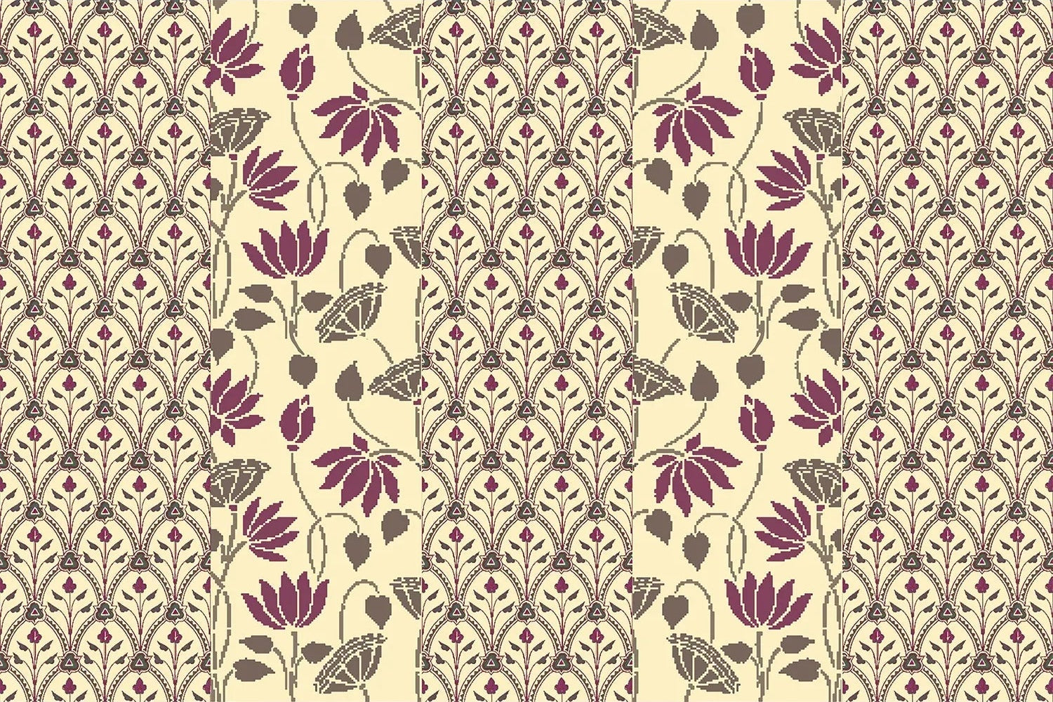 Floral lotus tapestry in lea - "motifs" wallpaper mural-inequal final