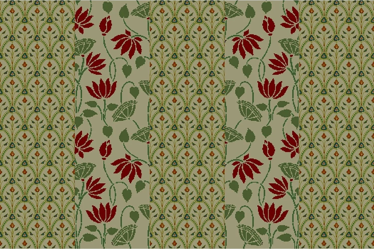 Floral lotus tapestry in lea - "motifs" wallpaper mural-inequal final