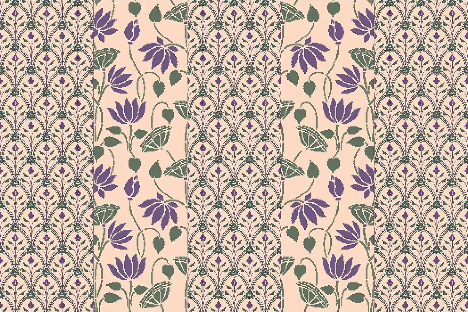 Floral lotus tapestry in lea - "motifs" wallpaper mural-inequal final