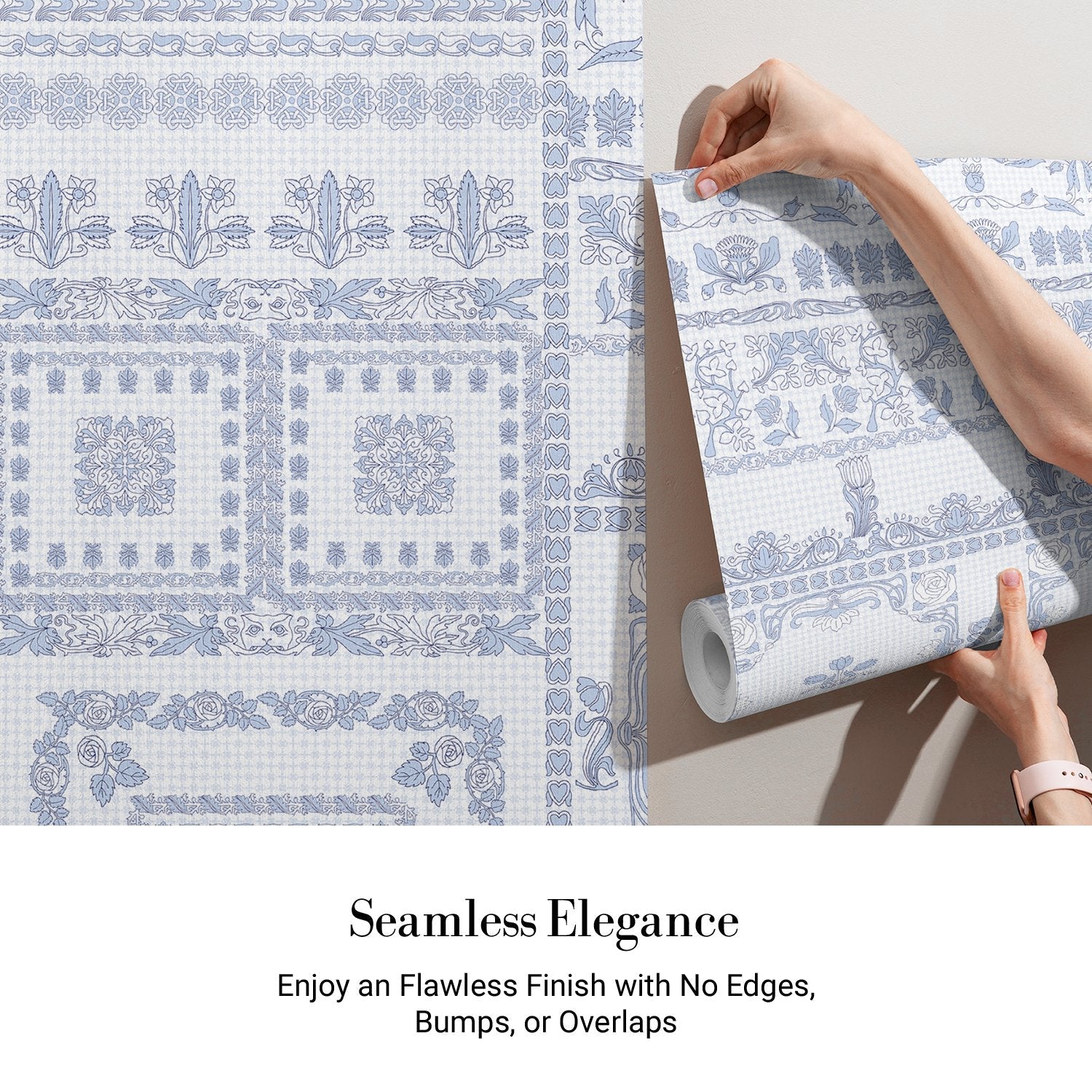 Ornate aqua damask borders with classical motifs arranged in elegant horizontal decorative bands - view 11 - final