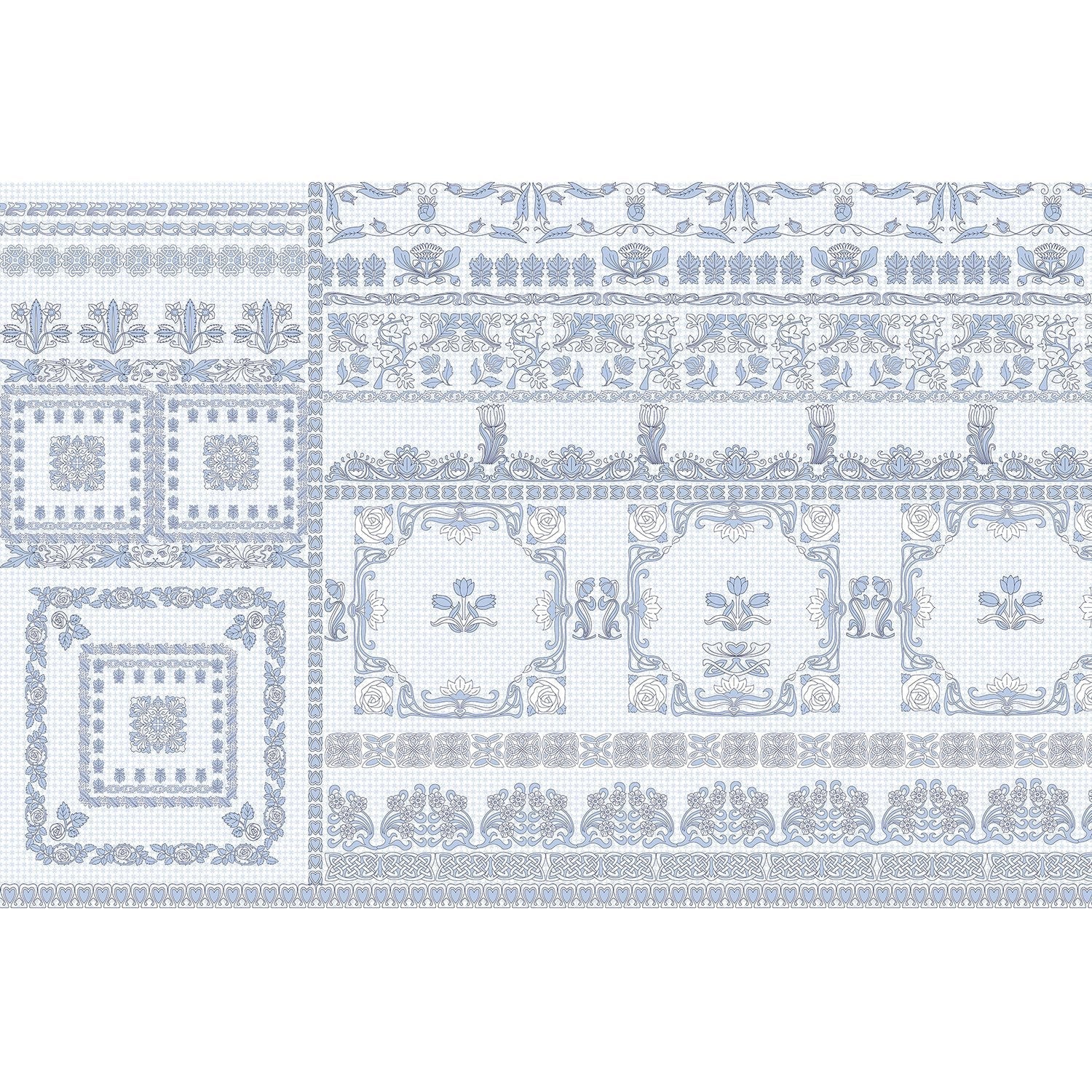 Luxurious blue damask tile art wallpaper mural-equal final