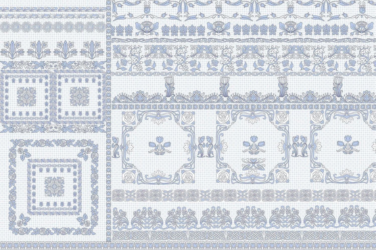 Luxurious blue damask tile art wallpaper mural-inequal final