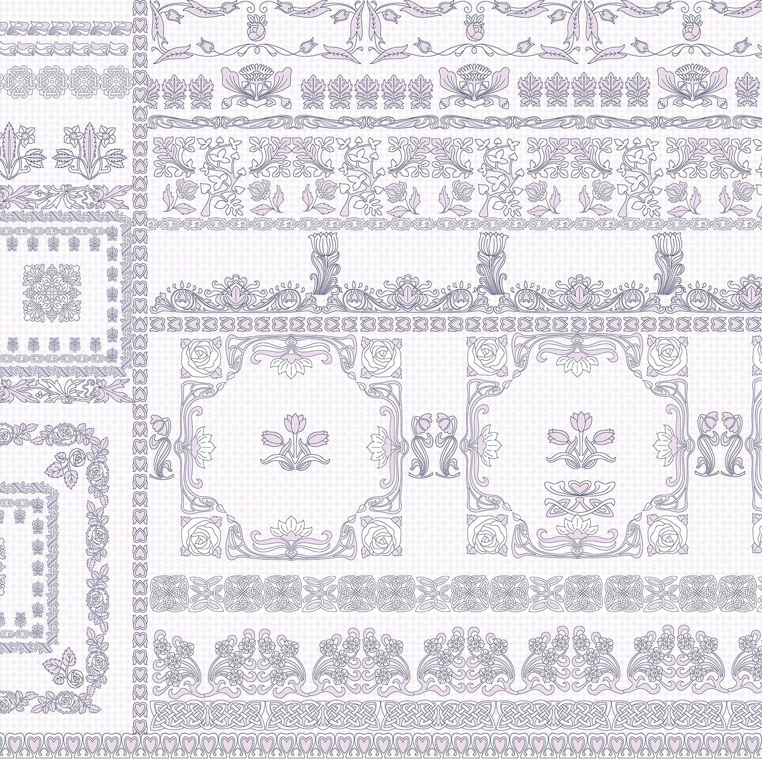 Ornate aqua damask borders with classical motifs arranged in elegant horizontal decorative bands - view 16 - final