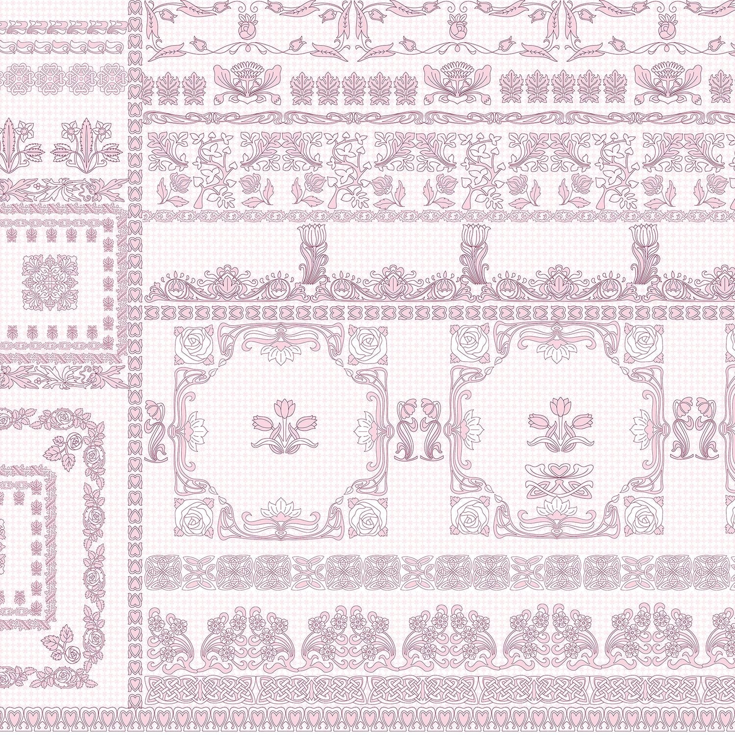 Ornate aqua damask borders with classical motifs arranged in elegant horizontal decorative bands - view 21 - final